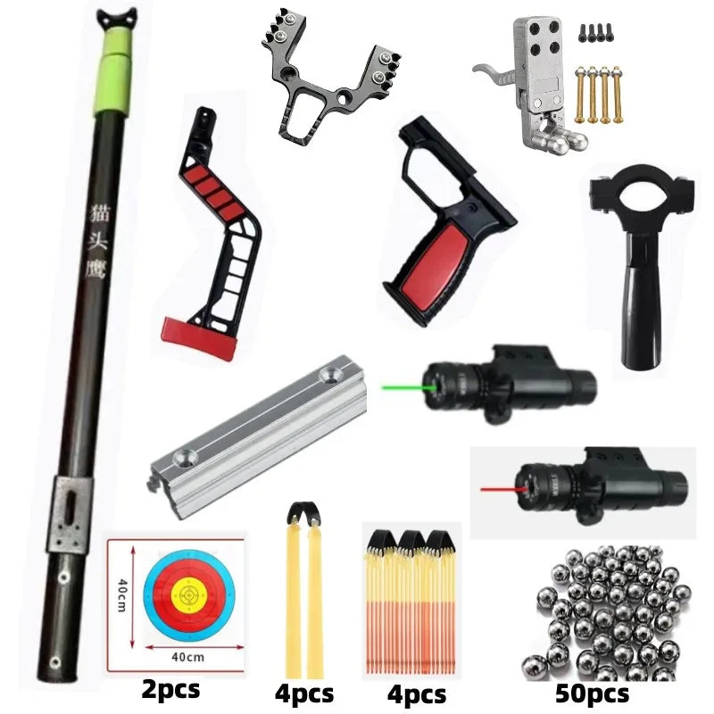 Long straight telescopic slingshot laser aiming super powerful outdoor competitive hunting round flat leather high-power rubber