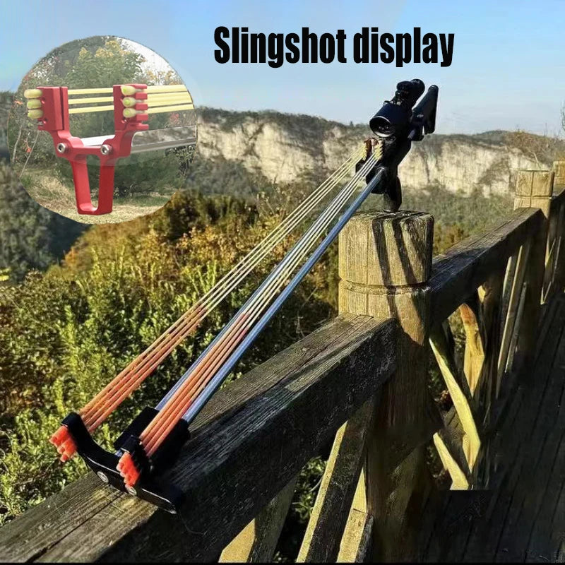 80LBS laser aiming powerful slingshot outdoor hunting fish shooting rubber band power steel ball shooting telescopic bow and arr