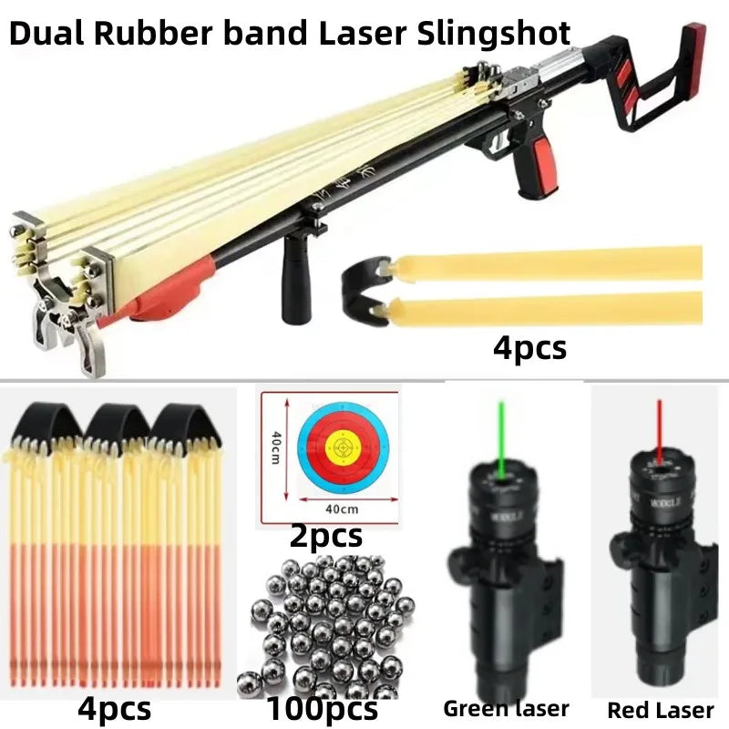 Long straight telescopic slingshot laser aiming super powerful outdoor competitive hunting round flat leather high-power rubber