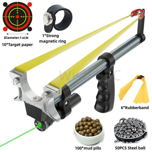 Telescopic hunting slingshot with laser-aimed metal catapult outdoor steel ball toy slingshot