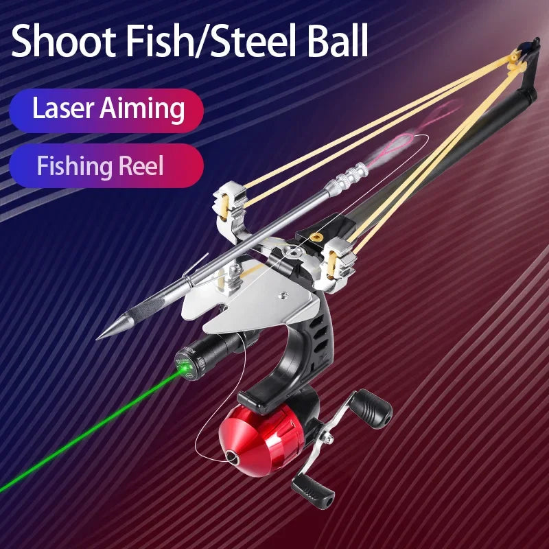 Hunting Fish Straight Rod Precision Telescopic Catapult Slingshot Green Laser Fishing Reel High Power Shooting Fishing Slingshot