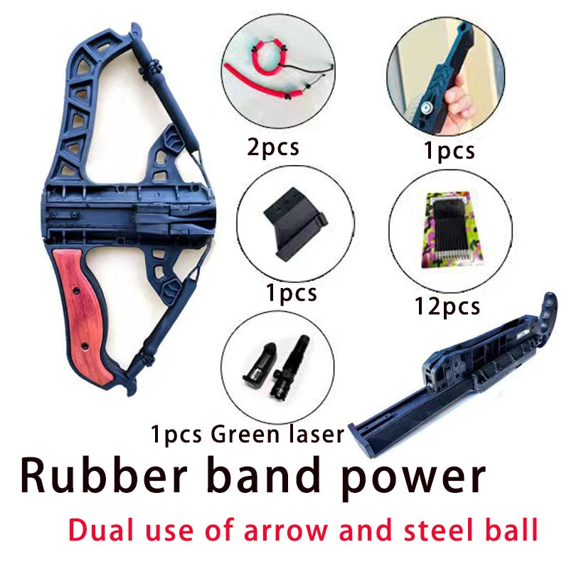 60LBS Laser Aiming Carbon Arrow Dual use Compound Bow Multi Strand Rubber Band Pulley Bow Outdoor Hunting and Shooting Slingshot